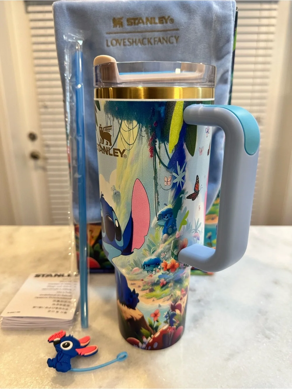 Stanley Unique Light Blue and Gold Lilo & Stitch Insulated Travel 40oz Tumbler - Picture 2 of 16